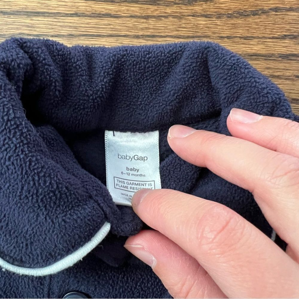 Baby Gap Fleece Unisex Navy Blue Long Sleeve Button Classic Pajama Set - 6-12 m - Picture 5 of 5